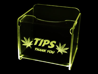 LED Glowing Tip Box - MJ Leaf Design for Dispensaries- Tip Jar - LED Tip Jar - Light up tip Jar - Ballot Box- Musician tip jar