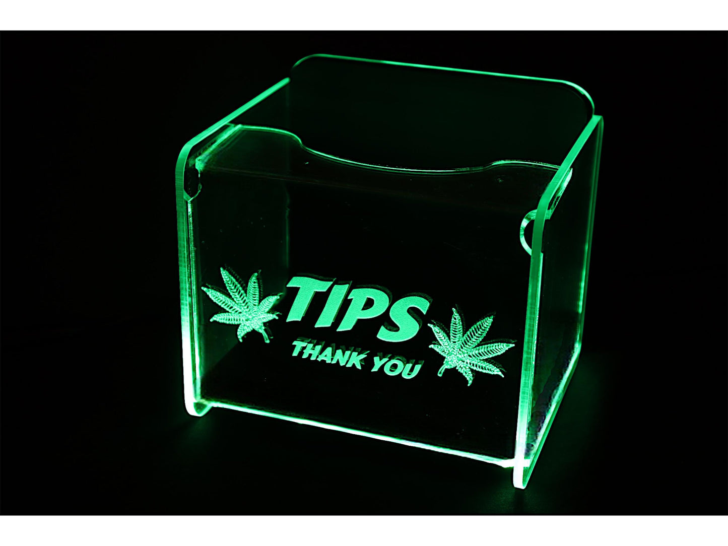 LED Glowing Tip Box - MJ Leaf Design for Dispensaries- Tip Jar - LED Tip Jar - Light up tip Jar - Ballot Box- Musician tip jar