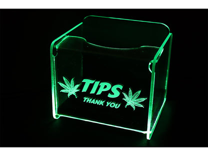 LED Glowing Tip Box - MJ Leaf Design for Dispensaries- Tip Jar - LED Tip Jar - Light up tip Jar - Ballot Box- Musician tip jar