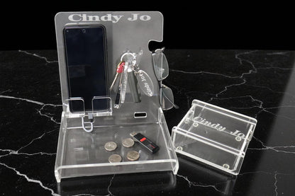 Personalized Gift Set /Phone Docking Station/Convenience Station- Holds cell phone, keys, glasses, coins, etc. Engraved with name or logo!