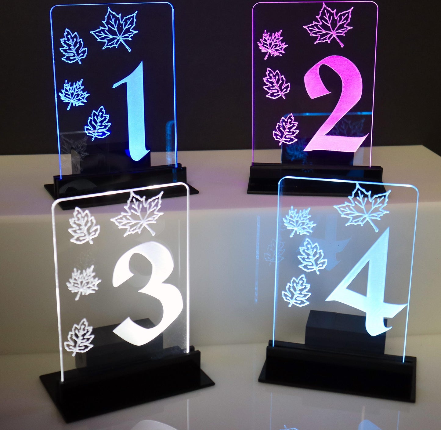 LED Table Number - Set of 4- Autumn Leaves Design