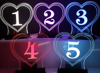 LED Table Number - Set of 4- Lover's Heart Design