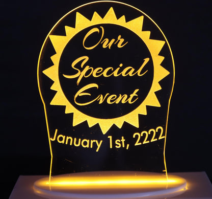 Personalized Cake Topper - Glowing LED - Engraved Acrylic - Sunshine Design