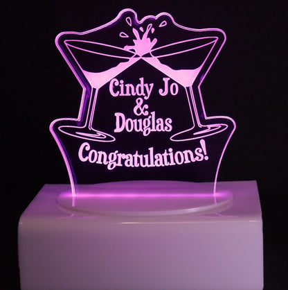 Personalized Cake Topper - Glowing LED - Engraved Acrylic - Celebration Design