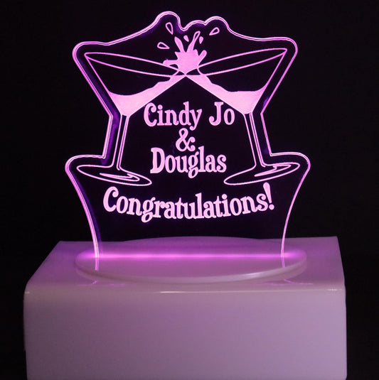 Personalized Cake Topper - Glowing LED - Engraved Acrylic - Celebration Design
