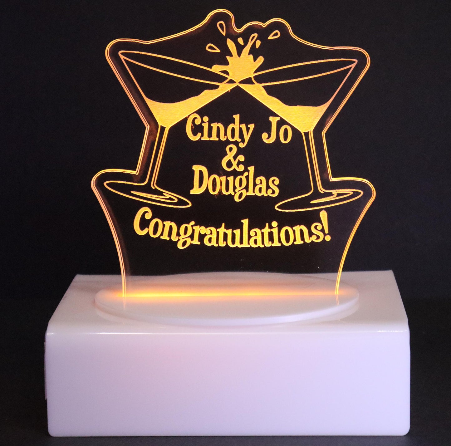 Personalized Cake Topper - Glowing LED - Engraved Acrylic - Celebration Design