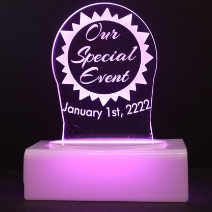 Personalized Cake Topper - Glowing LED - Engraved Acrylic - Sunshine Design