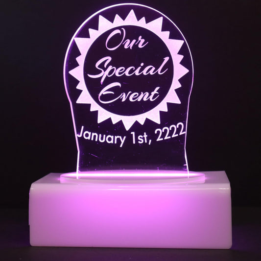 Personalized Cake Topper - Glowing LED - Engraved Acrylic - Sunshine Design