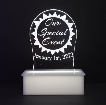Personalized Cake Topper - Glowing LED - Engraved Acrylic - Sunshine Design