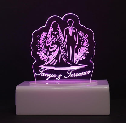 Personalized Cake Topper - Glowing LED - Engraved Acrylic - Wedding Couple Design