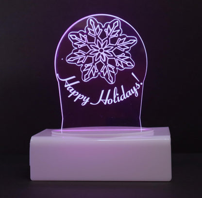 Personalized Cake Topper - Glowing LED - Engraved Acrylic - Snowflake Design