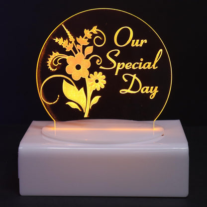 Personalized Cake Topper - Glowing LED - Engraved Acrylic - Flowers Design