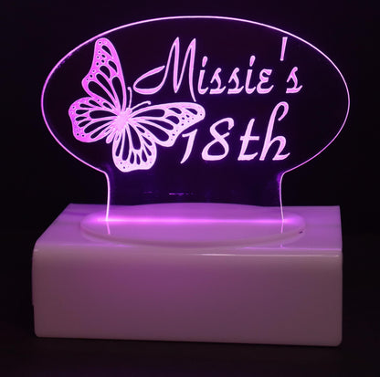 Personalized Cake Topper - Glowing LED - Engraved Acrylic - Butterfly Design
