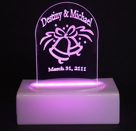 Personalized Cake Topper - Glowing LED - Engraved Acrylic - Wedding Bells Design