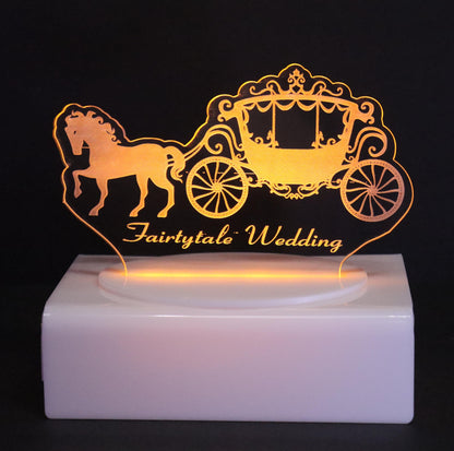 Personalized Cake Topper - Glowing LED - Engraved Acrylic - Horse & Carriage Design