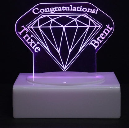 Personalized Cake Topper - Glowing LED - Engraved Acrylic - Diamond Design