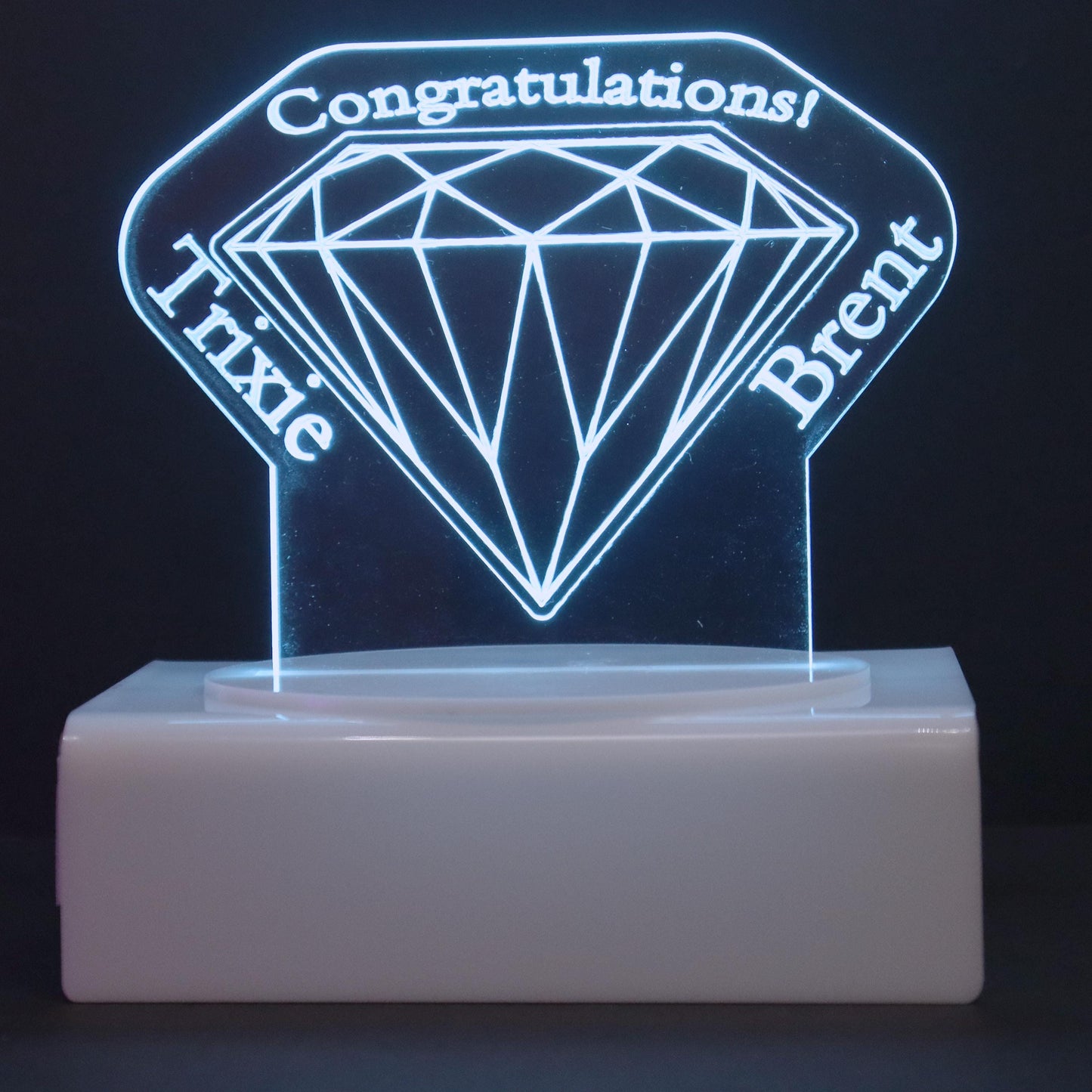 Personalized Cake Topper - Glowing LED - Engraved Acrylic - Diamond Design