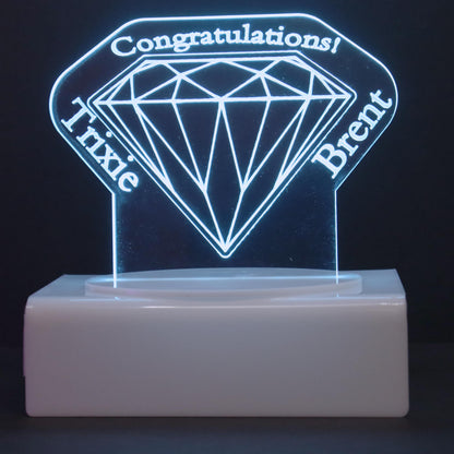 Personalized Cake Topper - Glowing LED - Engraved Acrylic - Diamond Design