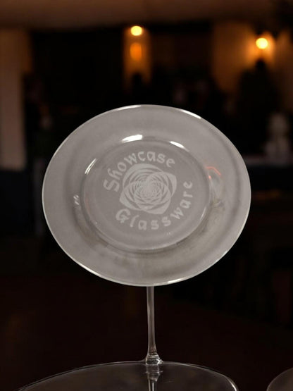 Set of 6 Glass Plates - 10.5" diameter - Clear with laser etching of your event or logo.