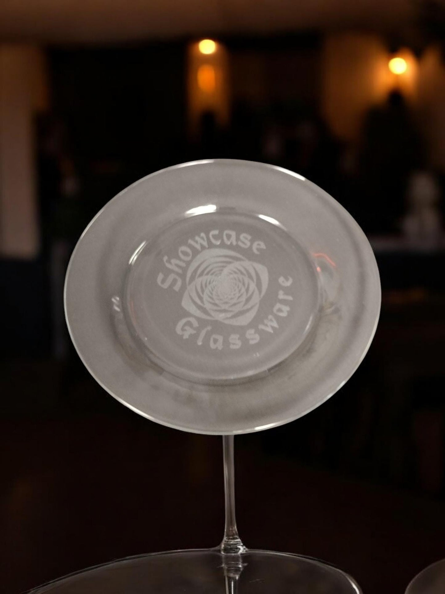 Set of 8 Glass Plates - 10.5" diameter - Clear with laser etching of your event or logo.