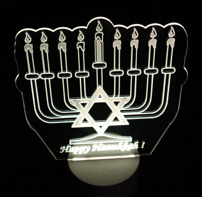 Glowing Hanukkah Menorah 10" tall - 8" wide - Multi-color, Multi pattern LED light base with remote control