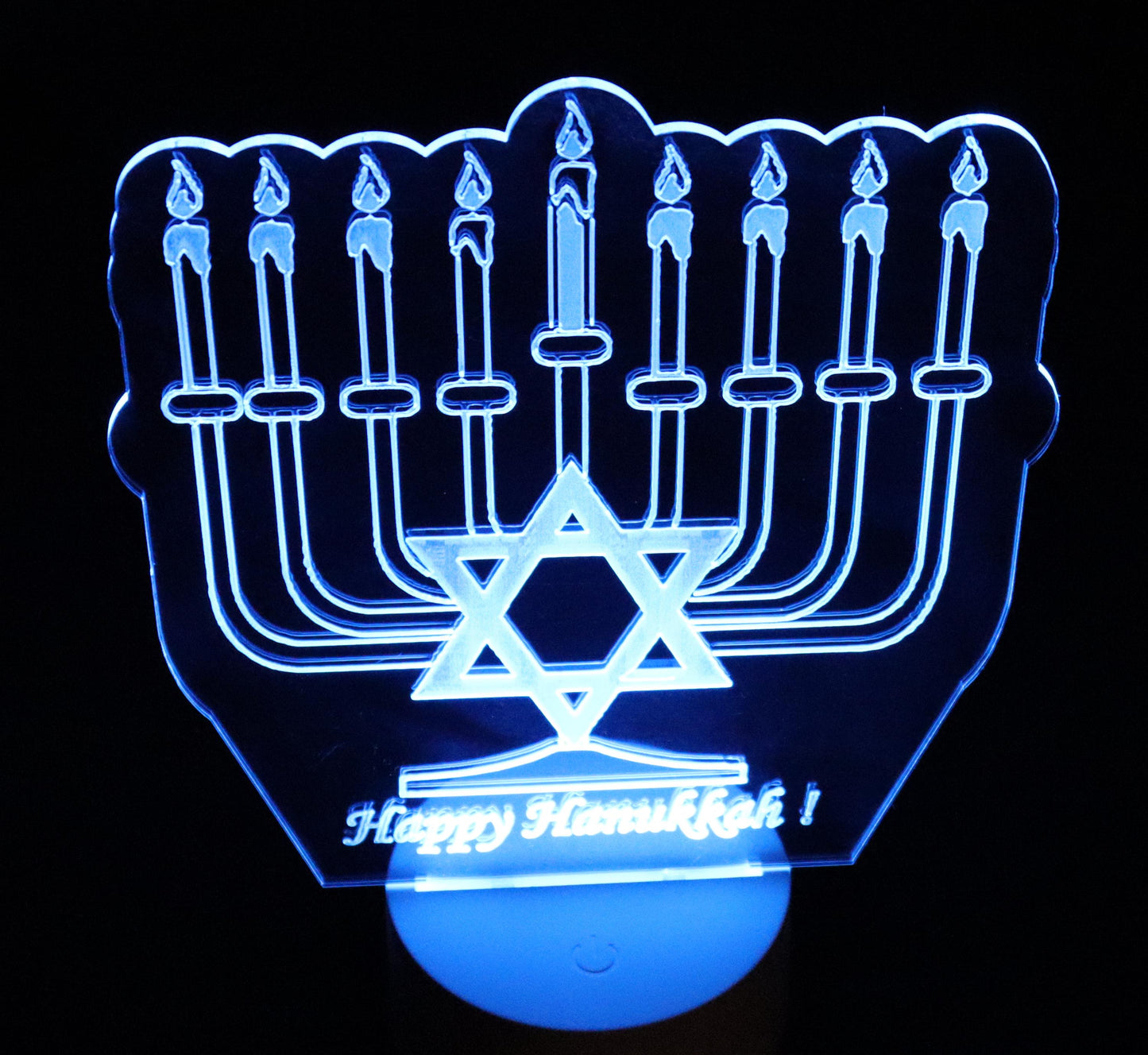 Glowing Hanukkah Menorah 10" tall - 8" wide - Multi-color, Multi pattern LED light base with remote control
