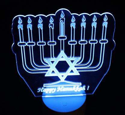Glowing Hanukkah Menorah 10" tall - 8" wide - Multi-color, Multi pattern LED light base with remote control