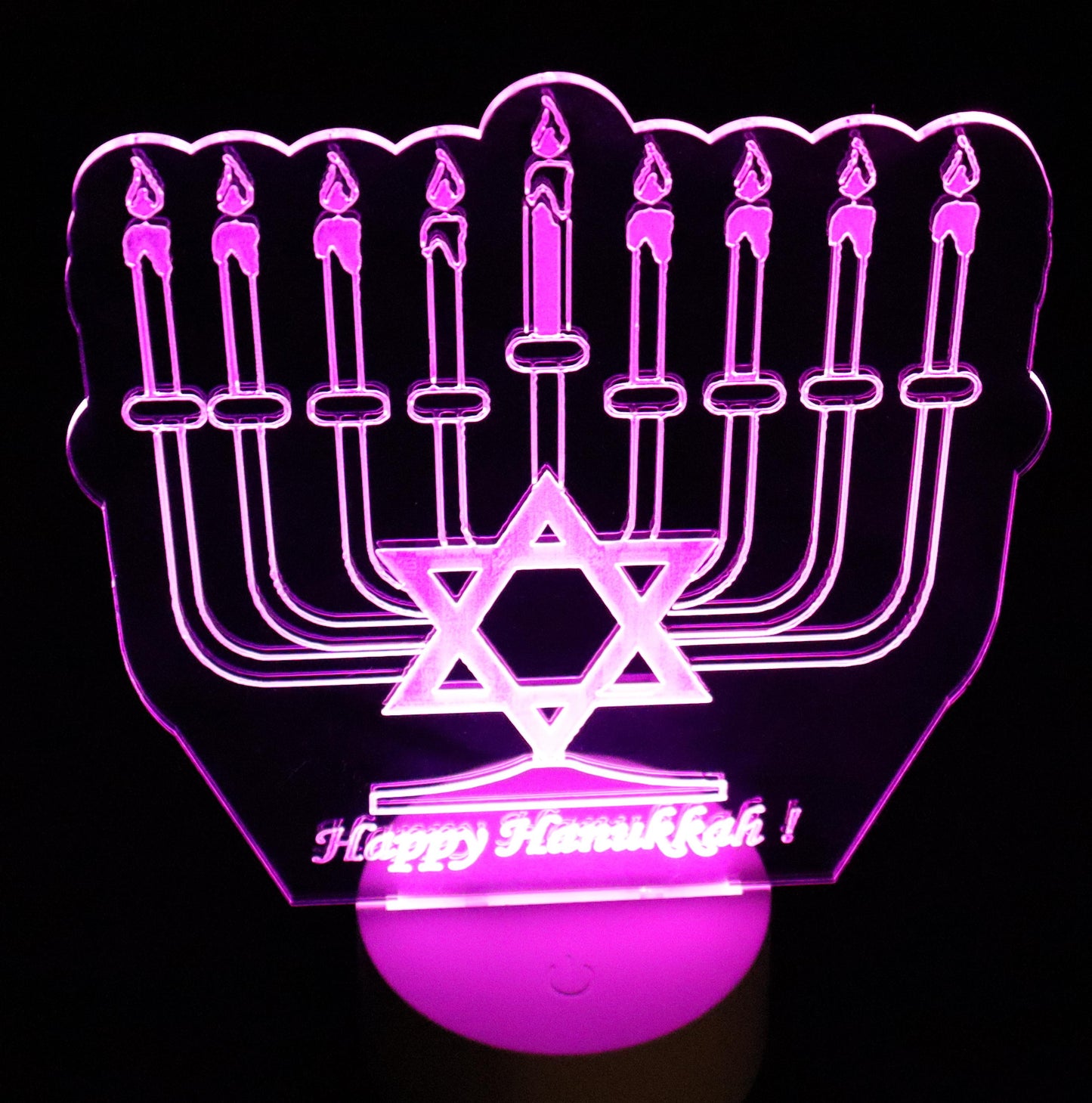 Glowing Hanukkah Menorah 10" tall - 8" wide - Multi-color, Multi pattern LED light base with remote control