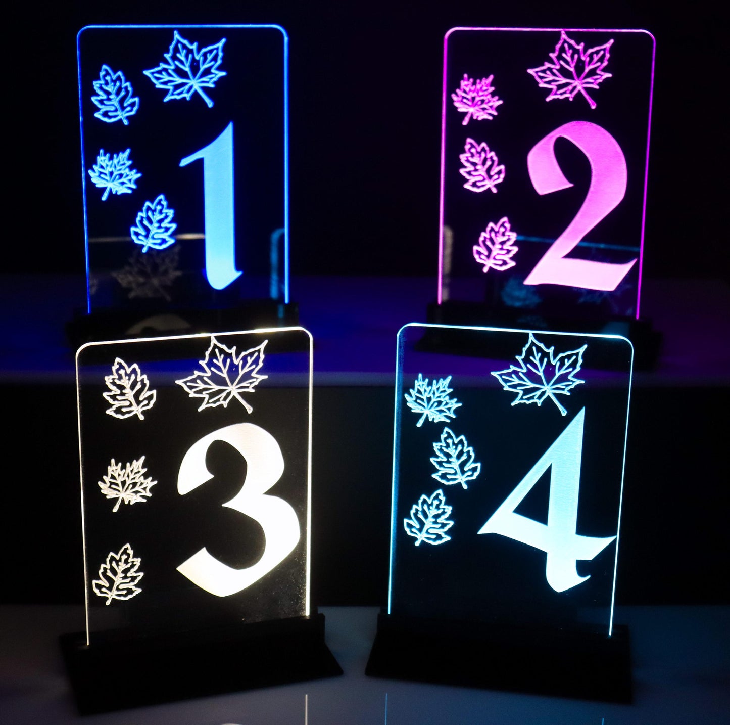 LED Table Number - Set of 4- Autumn Leaves Design