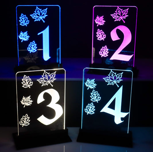 LED Table Number - Set of 4- Autumn Leaves Design