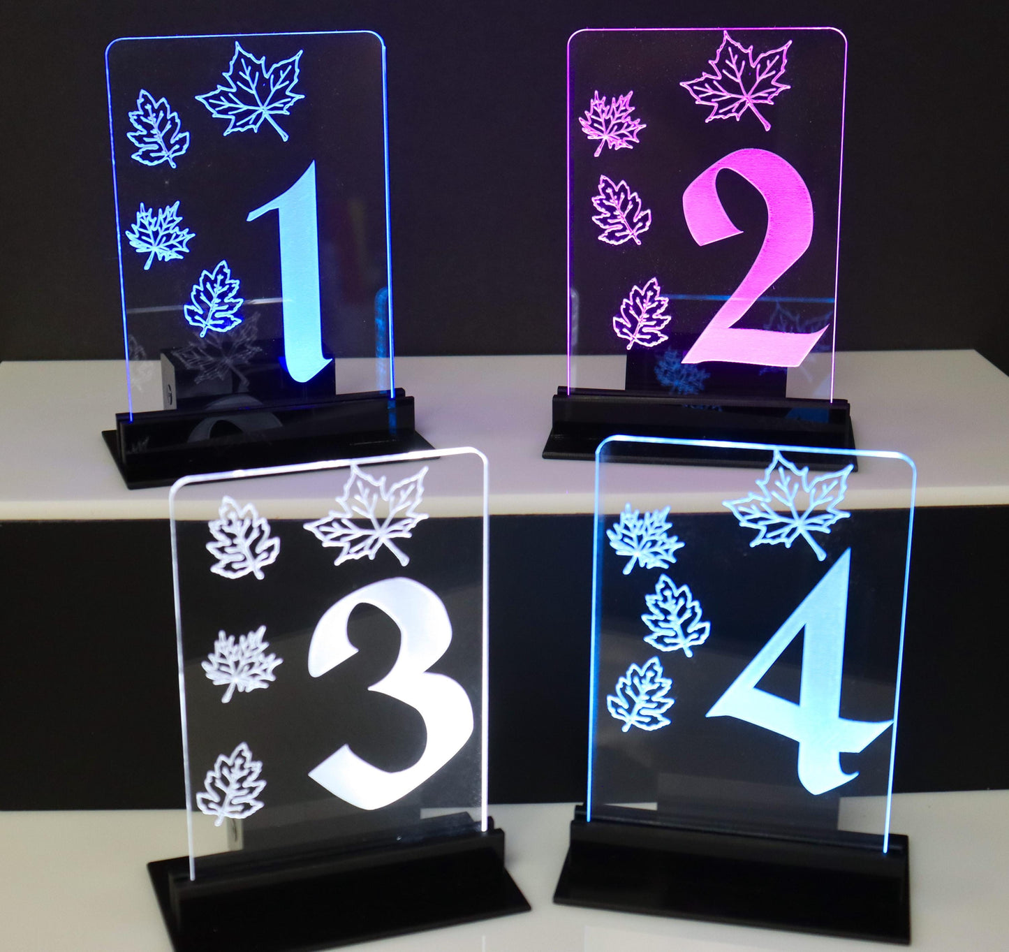 LED Table Number - Set of 4- Autumn Leaves Design