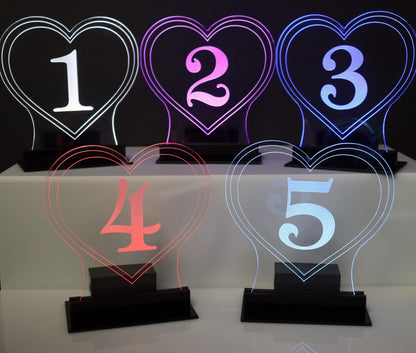 LED Table Number - Set of 4- Lover's Heart Design