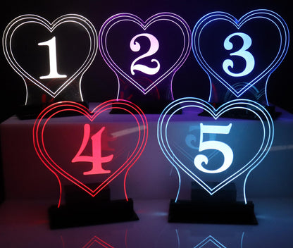 LED Table Number - Set of 4- Lover's Heart Design