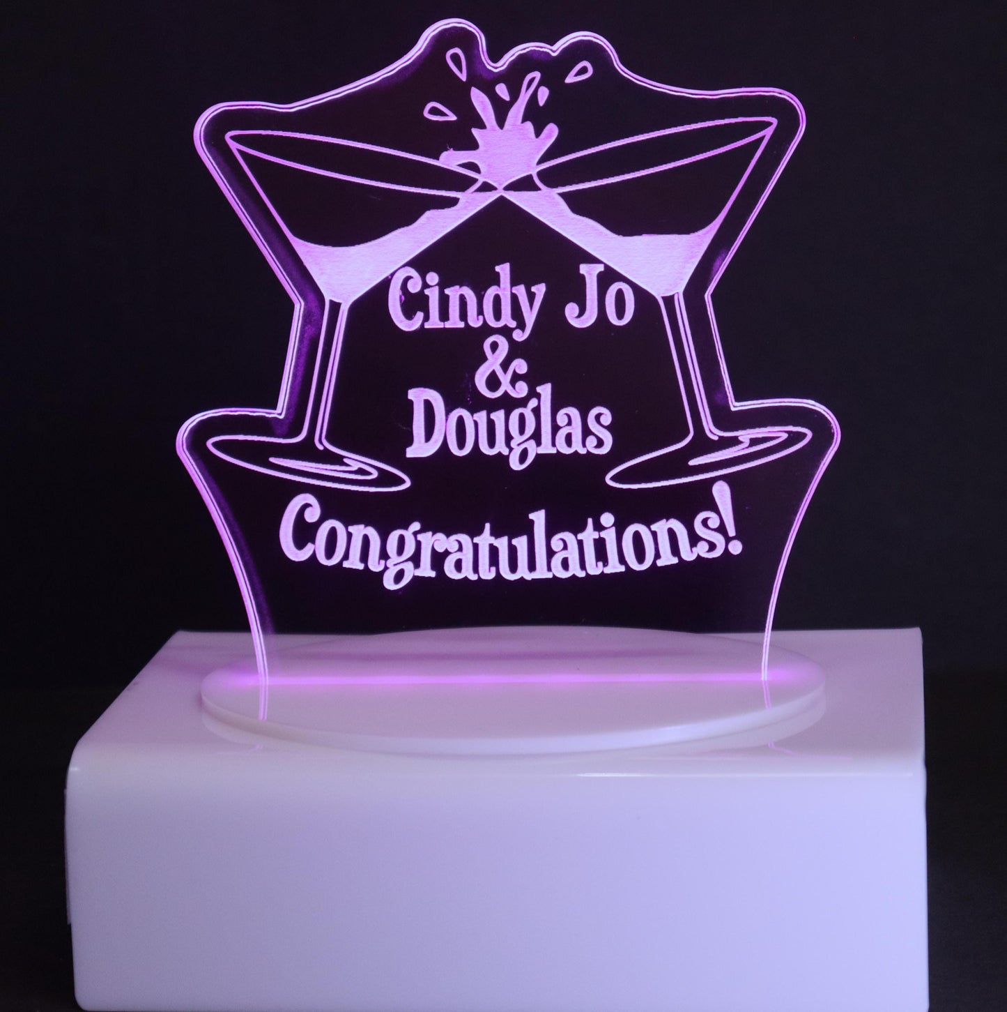 Personalized Cake Topper - Glowing LED - Engraved Acrylic - Celebration Design
