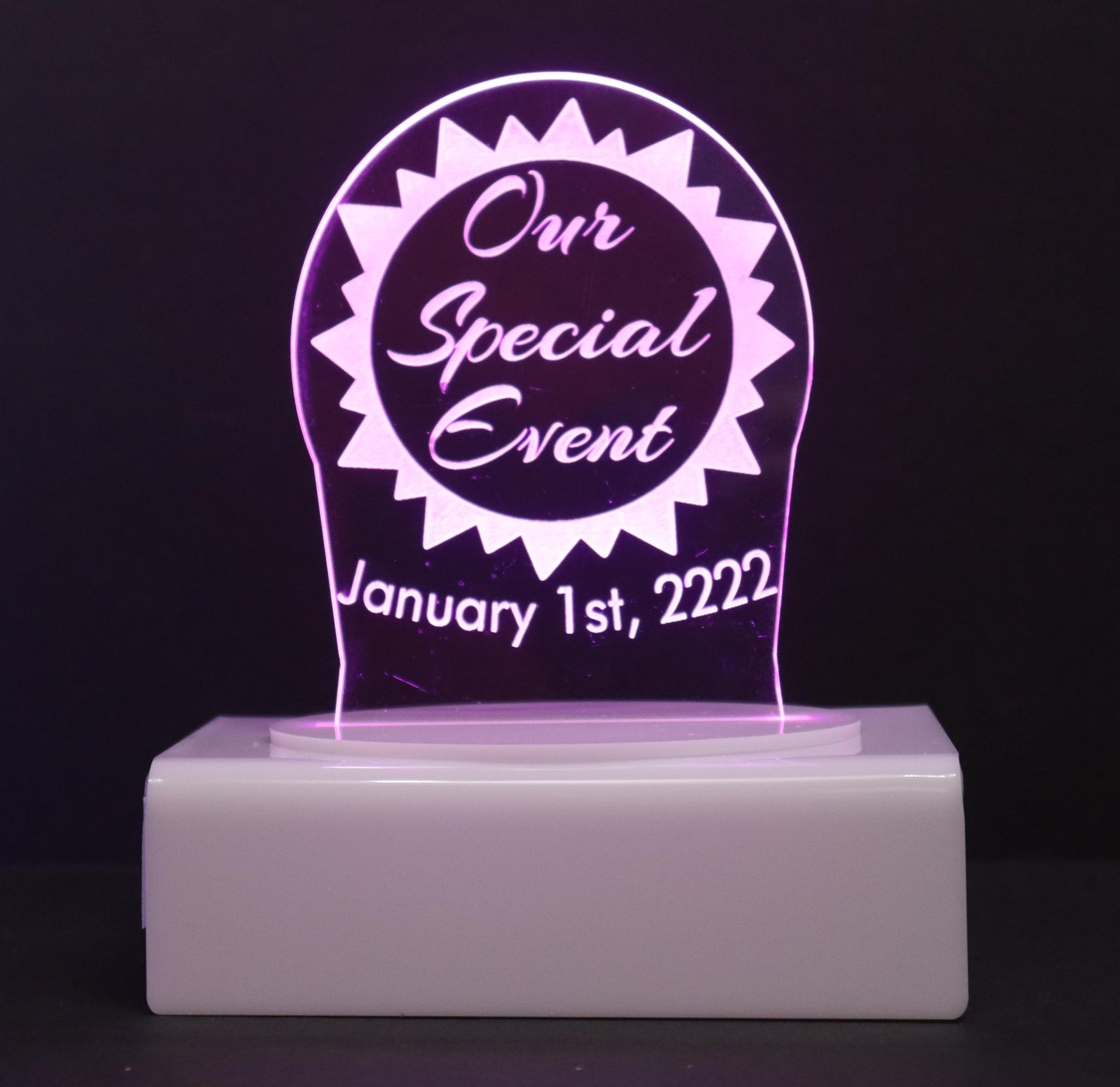 Personalized Cake Topper - Glowing LED - Engraved Acrylic - Sunshine Design