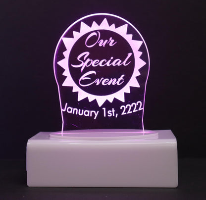 Personalized Cake Topper - Glowing LED - Engraved Acrylic - Sunshine Design