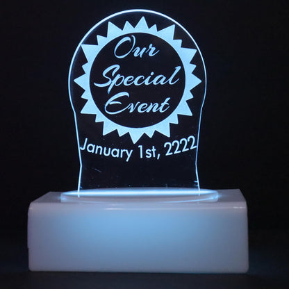 Personalized Cake Topper - Glowing LED - Engraved Acrylic - Sunshine Design