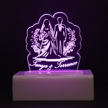 Personalized Cake Topper - Glowing LED - Engraved Acrylic - Wedding Couple Design