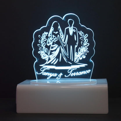 Personalized Cake Topper - Glowing LED - Engraved Acrylic - Wedding Couple Design