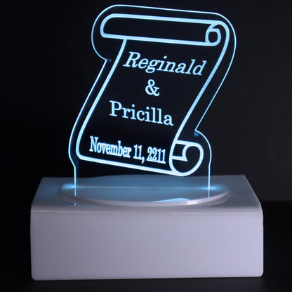 Personalized Cake Topper - Glowing LED - Engraved Acrylic - Scroll Design