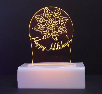 Personalized Cake Topper - Glowing LED - Engraved Acrylic - Snowflake Design