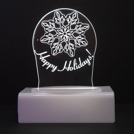Personalized Cake Topper - Glowing LED - Engraved Acrylic - Snowflake Design