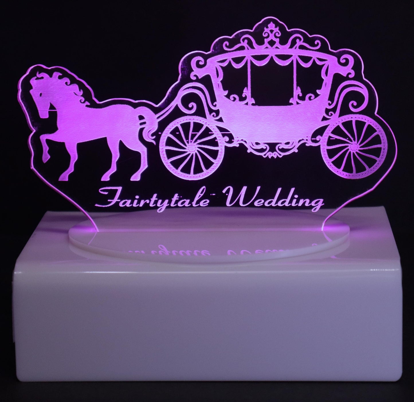 Personalized Cake Topper - Glowing LED - Engraved Acrylic - Horse & Carriage Design