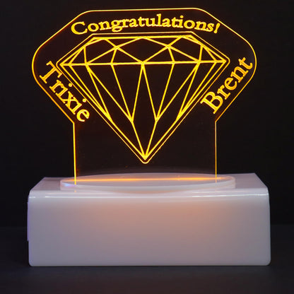 Personalized Cake Topper - Glowing LED - Engraved Acrylic - Diamond Design