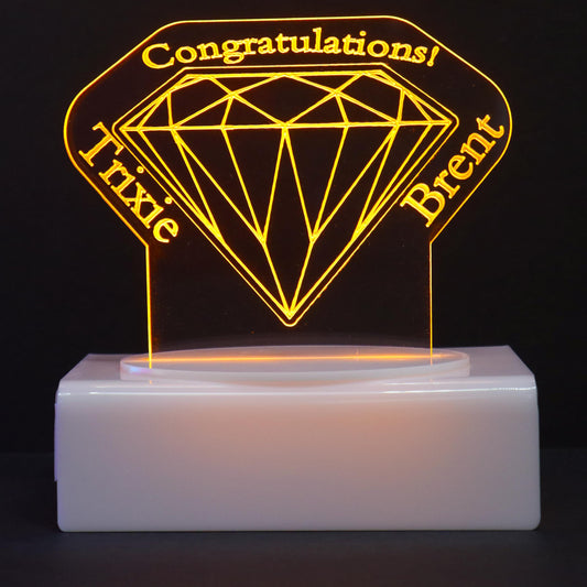Personalized Cake Topper - Glowing LED - Engraved Acrylic - Diamond Design