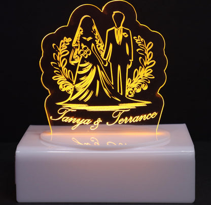 Personalized Cake Topper - Glowing LED - Engraved Acrylic - Wedding Couple Design