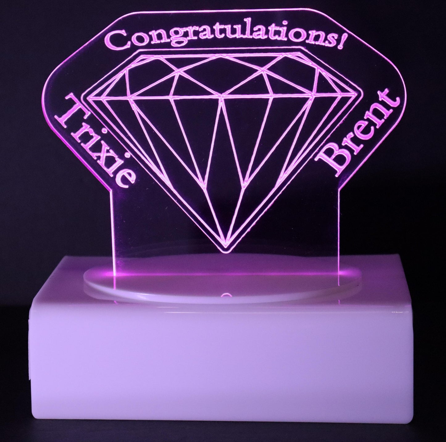 Personalized Cake Topper - Glowing LED - Engraved Acrylic - Diamond Design