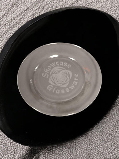 Set of 4 Glass Plates - 10.5" diameter - Clear with laser etching of your event or logo.