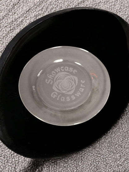 Set of 8 Glass Plates - 10.5" diameter - Clear with laser etching of your event or logo.