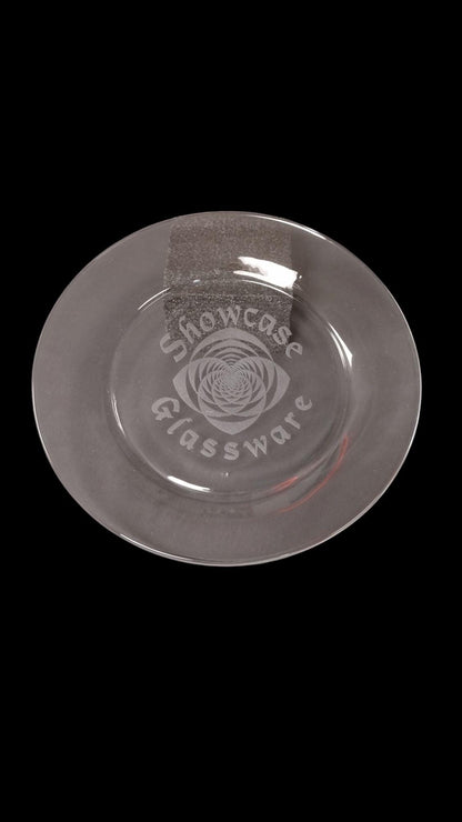 Set of 8 Glass Plates - 10.5" diameter - Clear with laser etching of your event or logo.